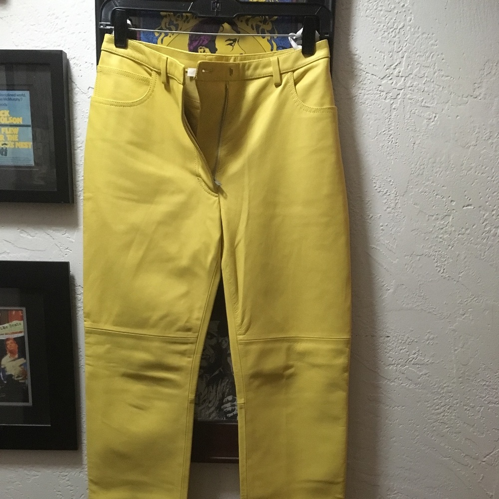 Celine yellow lambskin trousers